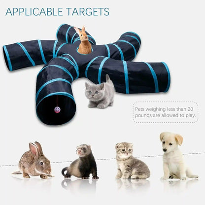 EGETOTA Cat Tunnel for Indoor Cats Large, with Play Ball S-Shape 5 Way Collapsible Interactive Peek Hole Pet Tube Toys, Puppy, Kitty, Kitten, Rabbit (Blue & Black)2