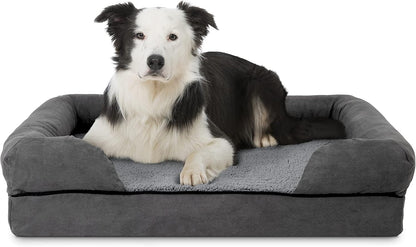The Dog’S Bed Orthopedic Memory Foam Dog Bed with Bolsters for Large Dogs, High Density Support Mattress, Low Front Entry, Removable Washable Cover, Oxford Fabric, Blue with Dark Red Trim, Large19