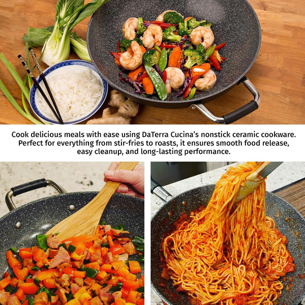 - Nonstick Ceramic Wok with Lid - Oven & Induction Safe, 13" | Italian Crafted Cookware, PTFE, PFOA Free, Tempered Glass Lid, Oven Safe up to 450°F, Even Heat Distribution, Easy Cleanup3