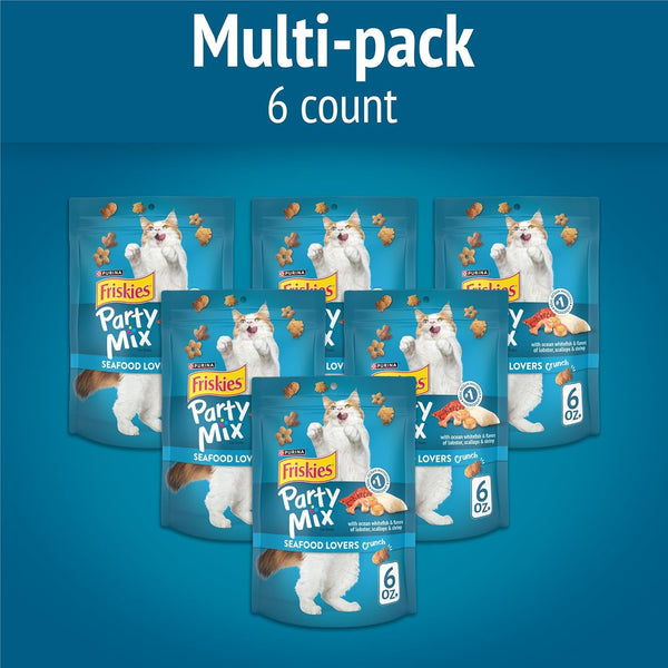 Purina Friskies Cat Treats, Party Mix Seafood Lovers Crunch - (Pack of 6) 6 Oz. Pouches2