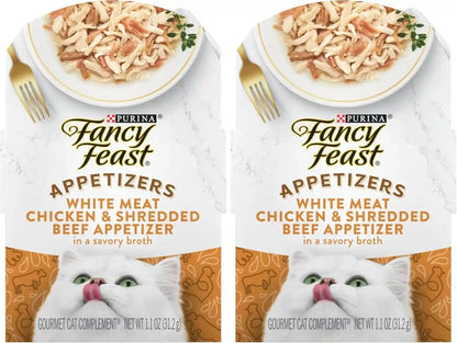 Purina Fancy Feast Appetizers Lickable Grain Free Cat Food Topper White Meat Chicken and Shredded Beef Appetizer - (Pack of 10) 1.1 Oz. Trays10