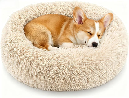 Calming Donut Dog and Cat Bed for Indoor Cats, Anti-Anxiety round Fluffy Soft Washable Small Pet Bed for Puppy and Kitten, Warming Comfortable Luxury Anti-Slip Waterproof Mute Base 20In Gray24