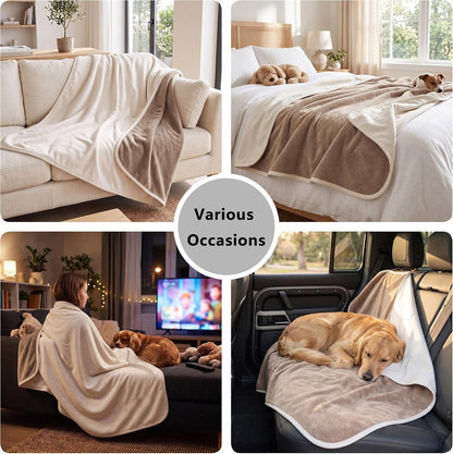 Waterproof Blanket for Dogs - Reversible Furniture Protector | TPU Leak-Proof Liner, Soft Velvet & Flannel Pet Throw, Machine Washable, for Couch and Bed, 52" X 82", Beige/Khaki6