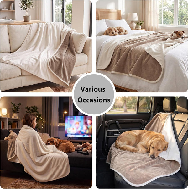 Waterproof Blanket for Dogs - Reversible Furniture Protector | TPU Leak-Proof Liner, Soft Velvet & Flannel Pet Throw, Machine Washable, for Couch and Bed, 52" X 82", Beige/Khaki6
