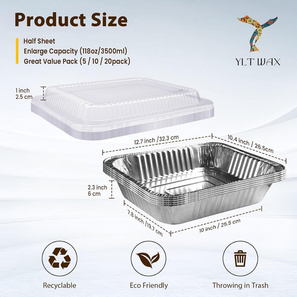 9X13 Disposable Aluminum Foil Pans with Clear Lids (10 Pack), Durable Half Size Deep Extra Heavy Duty Food Containers for Baking, Cooking, Roasting, Heating or Steam Table3