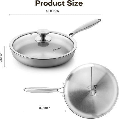 10 Inch Stainless Steel Frying Pan with Lid, Tri-Ply Healthy Stainless Steel Cookware, Pan, Skillet on Induction, Ceramic and Gas Cooktops, PFOA Free Cooking Pan, Dishwasher Safe6