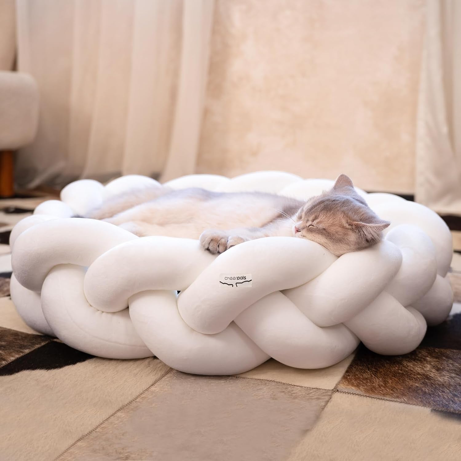cheerpals-weave-cat-bed-for-indoor-cats-cute-pet-bed-with-washable-cushion-fluffy-kitty-bed-for-small-dogdark-gray