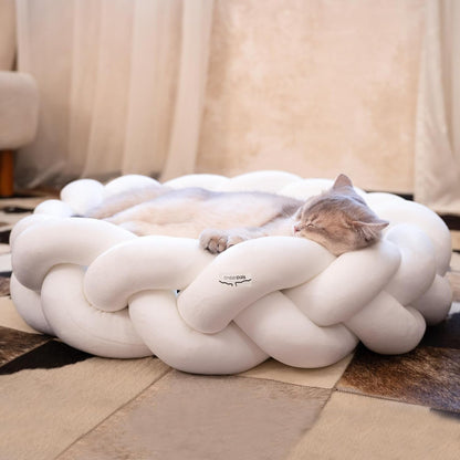 CHEERPALS Weave Cat Bed for Indoor Cats,Cute Pet Bed with Washable Cushion Fluffy Kitty Bed for Small Dog(Dark Gray)10