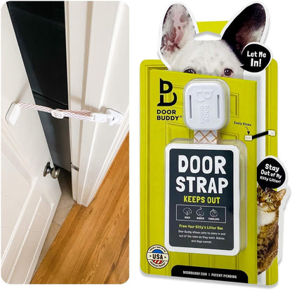 Door Buddy Pet Door Latch for Cats - Grey. Adjustable Cat Door Strap. Dog Proof Litter Box & Feeding Station without Pet Gate. Most Customizable Cat Door Holder for Interior Door.8