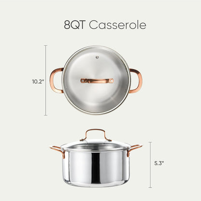 8 Qt Tri-Ply Stainless Steel Stockpot, Non-Toxic Stock Pot with Lid, Soup Pot for Pasta, Even Heating, Oven Safe, Induction, Ceramic and Gas Cooktops Compatible, Sliver, Mothers Day Gifts2