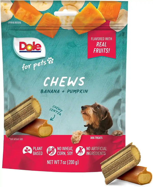 Dole for Pets Freshly Fetched Dog Chews with Banana and Pumpkin Flavor, No Wheat Corn Soy Artificial Flavors Colors or Preservatives, Chewy Center Firm Texture, 7.5 Oz1
