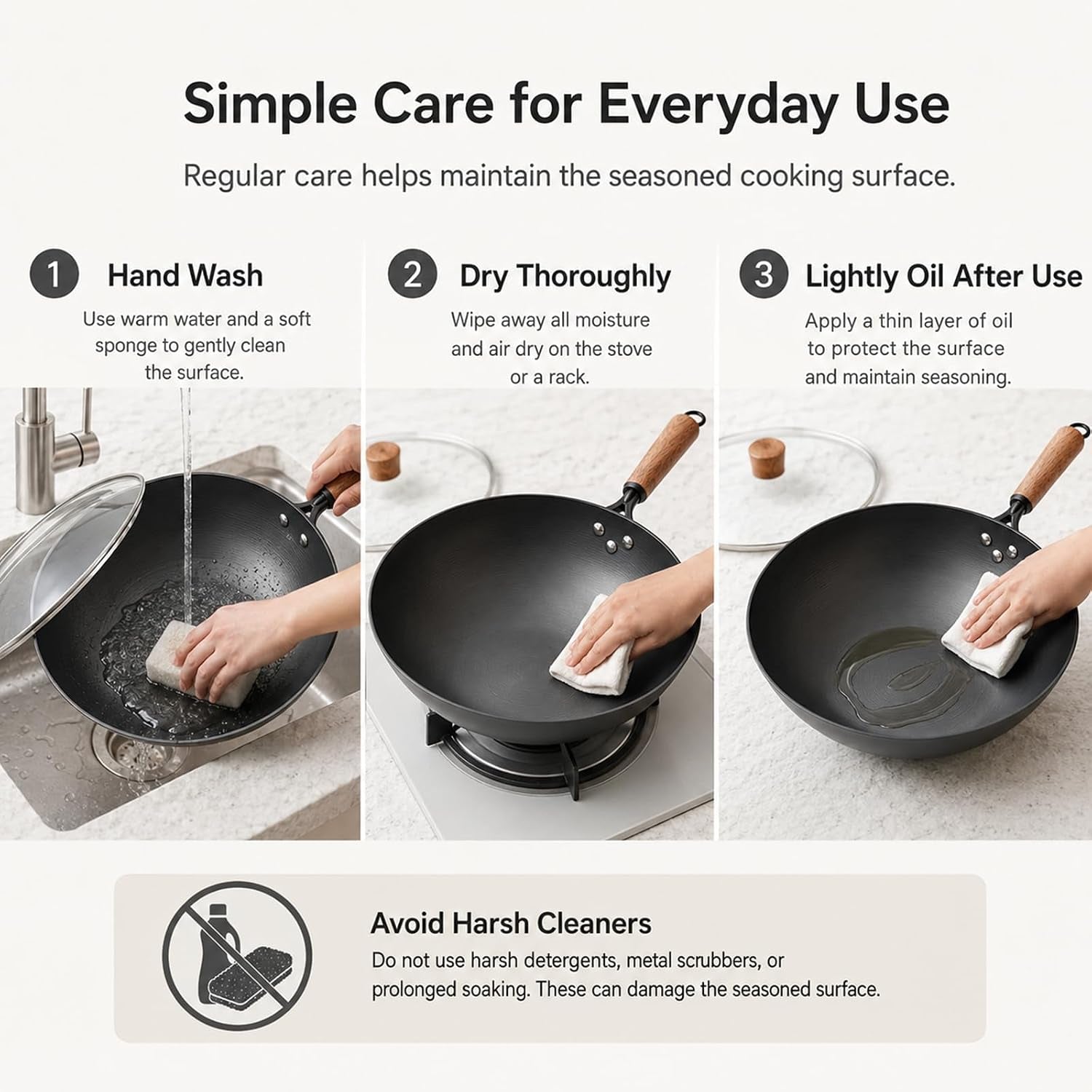carbon-steel-wok-with-glass-lid-12-6-inch-flat-bottom-stir-fry-pan-rolled-edge-spun-wok-pan-coating-free-wok-for-induction-gas-electric-cooktops-3-4-servings