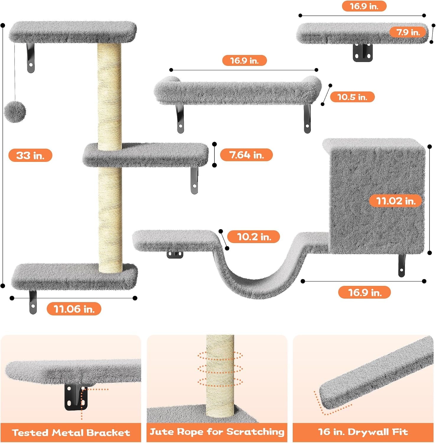 cat-wall-shelves-for-large-cats-stable-safe-kitty-walls-furniture-set-for-40lbs-cats-with-wooden-cat-climber-house-bridge-tree-steps-and-scratcher-for-16-inch-drywall-grey-5-in-1