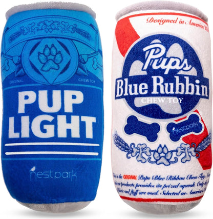 Nestpark Pup Light and Pups Blue Rubbin - Parody Beer Dog Toys - Funny Plush Squeaky and Crinkle Dog Toys Dog Gifts for Dog Birthday (2 Pack) (Mix)1