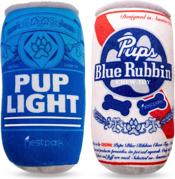 Nestpark Pup Light and Pups Blue Rubbin - Parody Beer Dog Toys - Funny Plush Squeaky and Crinkle Dog Toys Dog Gifts for Dog Birthday (2 Pack) (Mix)1