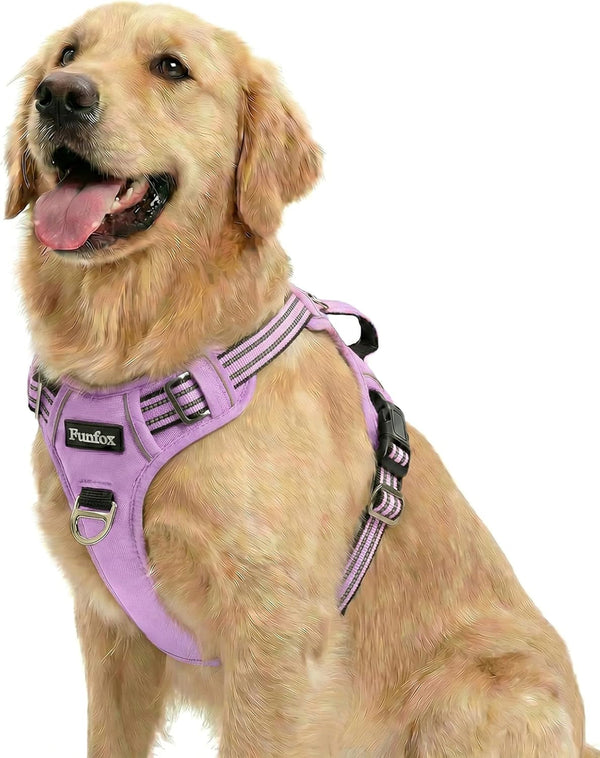 Funfox Dog Harness Medium Sized Dog, Vertical Handle Easy Control, No Pull Pet Vest Adjustable with 2 Leash Clips, Soft Material, Reflective Safe Night Walking for Small Medium Large Breed, Black, M24