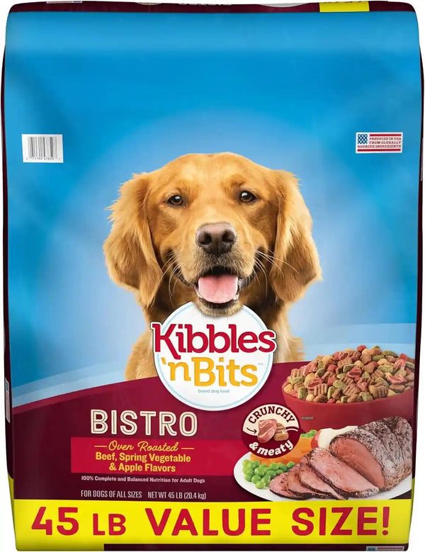 Kibbles 'N Bits Bistro Dry Dog Food, Oven Roasted Beef Flavor, 45 Lb. Bag | Complete & Balanced Nutrition Formulated for Adult Dogs of All Breeds & Sizes Crafted with Spring Vegetable & Apple Flavors1
