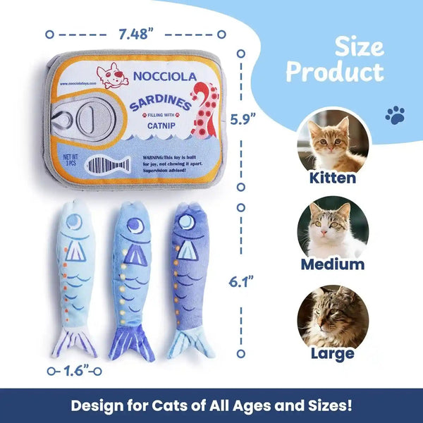 Nocciola Catnip Toys for Indoor Cats - 3 Pack Cat Toys Fish with Sardine Can Pouch, Cat Nip Toys Cat Kicker Toy with Crinkle Paper, Interactive Cat Toy for Kitten Enrichment, Cat Gifts6