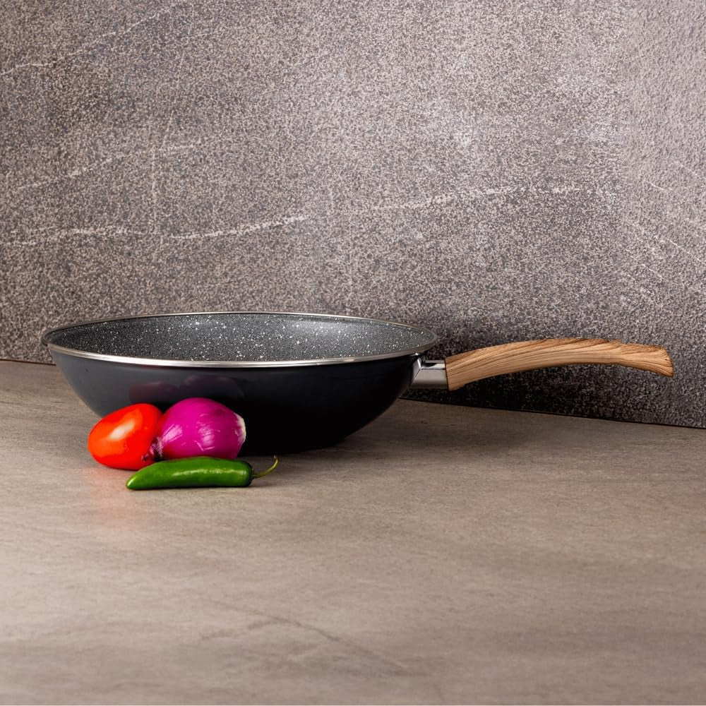nonstick-wok-pan-11-inch-enamel-steel-gray-induction-compatible-all-stovetop-ready-even-heat-cooking-wood-look-handle-lightweight-design-easy-cleanup