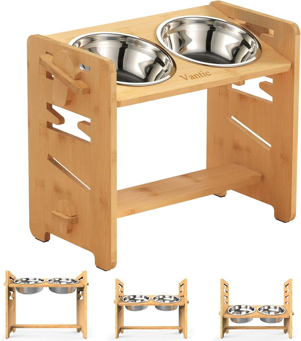Vantic Elevated Dog Bowls, Raised Dog Bowl Stand Adjustable Small, Natural | Bamboo Elevated Feeder with 2 Stainless Steel Bowls, Adjustable Height Stand for Small Puppies and Cats7