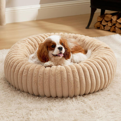 Bedsure Comfyfleece™ Donut Large Dog Bed - Washable Faux Fur with Corduroy Fleece & anti Slip Bottom, round Pet Bed with Removable Cover, Camel Brown, 36X36X8 Inches | 36X36X8In,Calming round Pet Bed,Support Plush , with Removable Corduroy Fleece for Big Dog,Anti Slip Bottom,Camel Brown11