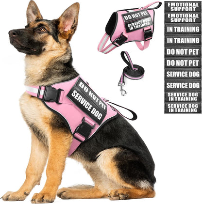 Service Dog Vest Harness and Leash Set+10 Patches,No Pull&Adjustable Reflective Dog Harness with Soft Padded Handle for Training/Everyday,Fit Small/Medium/Large/Extra-Large Dogs(Red XL) | No Pull&Adjustable Reflective Service Dog Harness Large Sized,Dog Leash with 2 Soft Padded Handles,For Training Working23