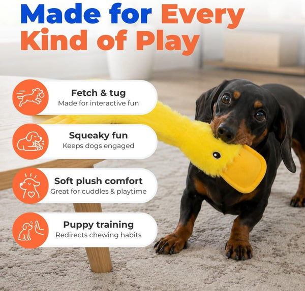 Best Pet Supplies Interactive Squeaky Dog Chew Toy, Ideal Dog Toys for Chewers, Small, Medium & Large Dogs, and Fetch Lovers - Crinkle Duck (Yellow), Large4