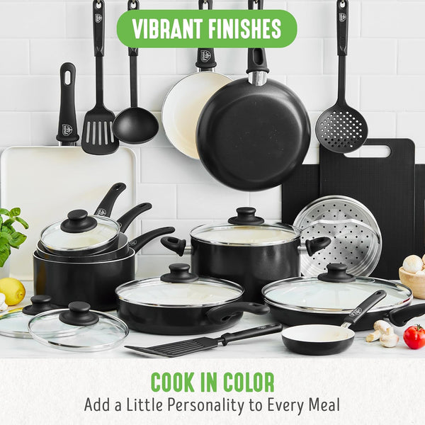 Soft Grip Healthy Ceramic Nonstick 23 Piece Kitchen Cookware Pots and Frying Sauce Saute Pans Set with Kitchen Utensils, Pfas-Free, Dishwasher Safe, Black8