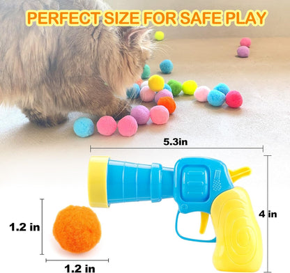 Meohui 31Pcs Cat Ball Toy Launcher Gun,Cat Balls Fetch Toy,30Pcs Plush Fuzzy Balls Launcher Cat Toy for Cats with 1 Gun,Funny Interactive Cat Toys for Bored Indoor Adult Cats,Cute Kitten Kitty Toys4