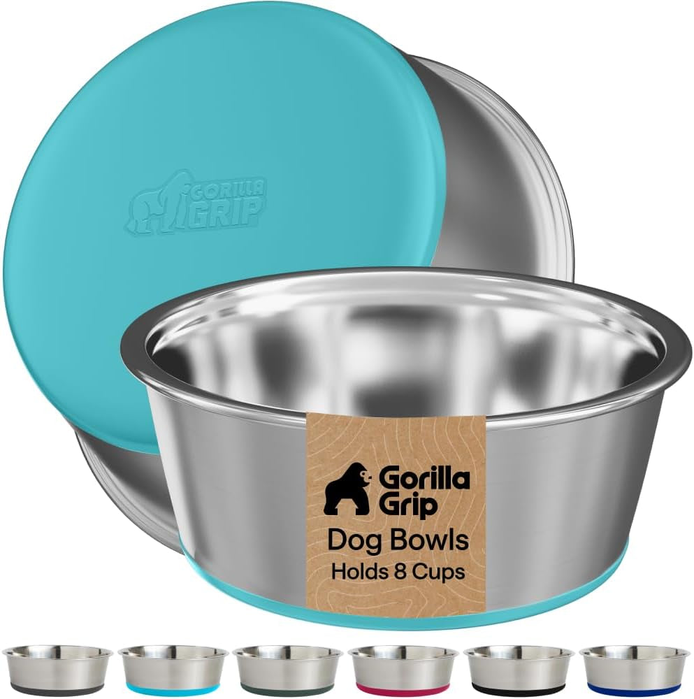gorilla-grip-dog-bowls-food-grade-304-stainless-steel-holds-2-us-cups-each-16-fl-oz-food-and-water-bowl-for-feeding-dogs-and-cats-dishwasher-safe-rust-resistant-bpa-free-rubber-base-2-set-black
