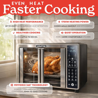 Air Fryer French Door Toaster Oven - 6-Slice Capacity, LED Display with 19 Cooking Presets, Stainless Steel3