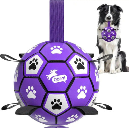 QDAN Dog Toys Dog Balls, 6 Inch Dog Soccer Ball with Straps, Herding Balls | Dog Birthday Toy, Balls for 20-40Lbs Dogs, Outdoor Puppy Toys to Keep Them Busy, Interactive Toy for Tug, Pool Water Toy Ball16