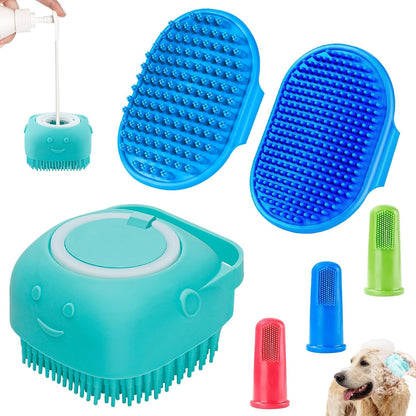 Comotech 6PCS Dog Bath Brush & Dog Toothbrush | Adjustable Handle Shampoo Brush & Scrubber for Short & Long Haired Dogs & Cats | Effectively Solve Odor & Stain Removal Problems (Blue Blue Blue.)1