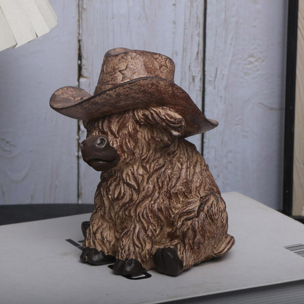 Vintage Western Cowboy Animal Figurine - Resin Decorative Statue with Star-Embellished Hat, Rustic Home Décor Accent for Shelf/Table, Collectible Gift for Western Enthusiasts (NIUZAI)2
