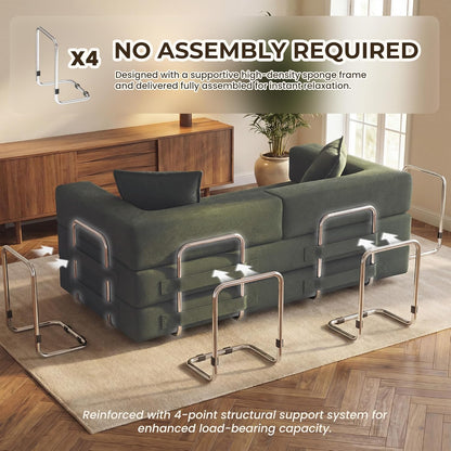 78 Inch Convertible Sofa Bed, 5-In-1 Futon Sofa Bed Pull Out Couch, Boneless Couch Bed for Living Room, Corduroy Boneless Couches for Bedroom, Apartment, No Assembly Sleeper Sofa Bed, Green4