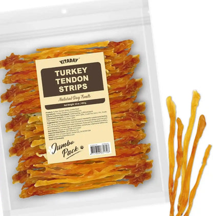 VITADAY Turkey Tendons for Dogs, All Natural, Healthy Dog Treats, Long Lasting, Hypoallergenic Dog Chews, Rawhide Free, Usa-Sourced, for Small Dogs, Strips, 3 Oz Pack | Long-Lasting Dog Training Treats, Rawhide-Free Made of Usa-Sourced Turkey8