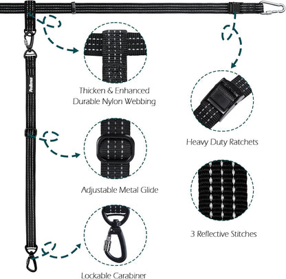 Petbonus Truck Bed Dog Leash, Functional Safety Dog Truck Bed Tether | for 1 Dog, Truck Bed Tie down System, Adjustable, Pick-Up Bed Restraint Lead, Ratchet Tightening Car Harness Belt, Black2