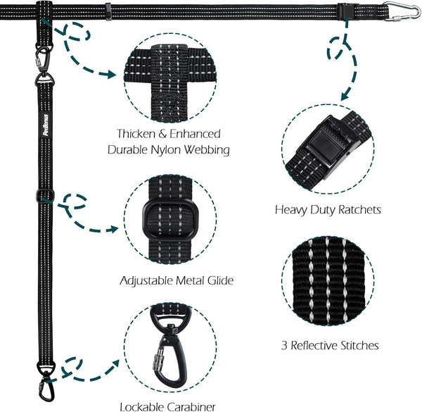 Petbonus Truck Bed Dog Leash, Functional Safety Dog Truck Bed Tether | for 1 Dog, Truck Bed Tie down System, Adjustable, Pick-Up Bed Restraint Lead, Ratchet Tightening Car Harness Belt, Black2
