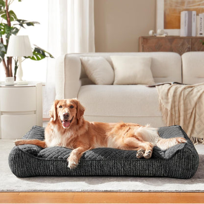 JOEJOY XL Orthopedic Dog Bed for Large Dogs, Extra Thick Foam Pet Bed Sofa | Bolster Sides, Large Sized Dog Couch Bed with Removable Washable Cover, Non-Slip Bottom, Grey (42"X30")1