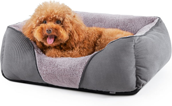 MIXJOY Dog Bed for Large Medium Small Dogs, Rectangle Washable Sleeping Puppy Bed, Soft Calming Cat Beds for Indoor Cats, Orthopedic Pet Sofa Bed, Anti-Slip Bottom with Multiple Size (20'', Grey)16