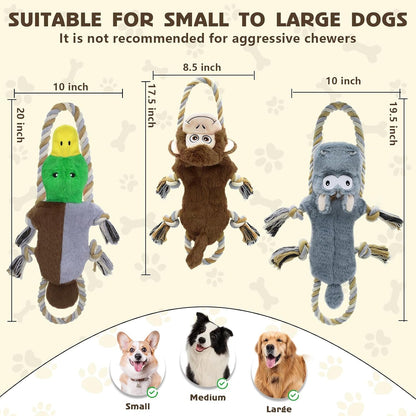 3 Pack No Stuffing Squeaky Dog Toys, Tug of War Dog Toy with Rope | Interactive, Squeaker & Crinkle Paper, Durable for Teeth Cleaning, Anxiety Relief, Dog Gifts for Small, Medium Dog2