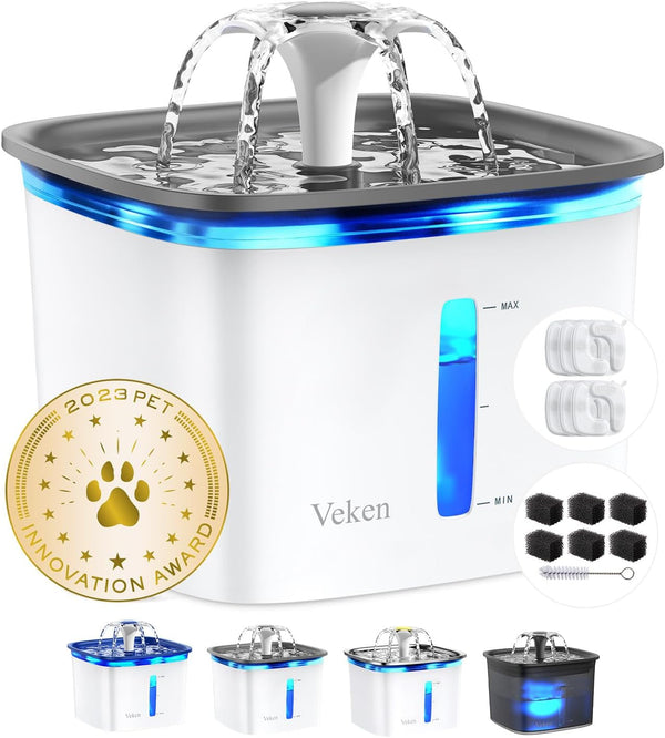 Veken Innovation Award Winner 95Oz/2.8L Cat Water Fountain | Automatic Pet Fountain Dog Water Dispenser with Replacement Filters & Silicone Mat, Gift for Cats, Dogs, Multiple Pets (Grey)11