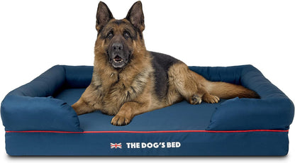 The Dog’S Bed Orthopedic Memory Foam Dog Bed with Bolsters for Large Dogs, High Density Support Mattress, Low Front Entry, Removable Washable Cover, Oxford Fabric, Blue with Dark Red Trim, Large21