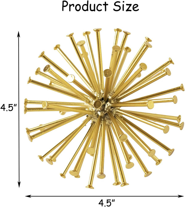 4.5” Metal Spike Sphere Tabletop Decor, Gold Geometric Decorative Ball | Abstract Gold Sculpture Table Decorations for Home, Metal Art Decor Orb for Living Room Bedroom Office3