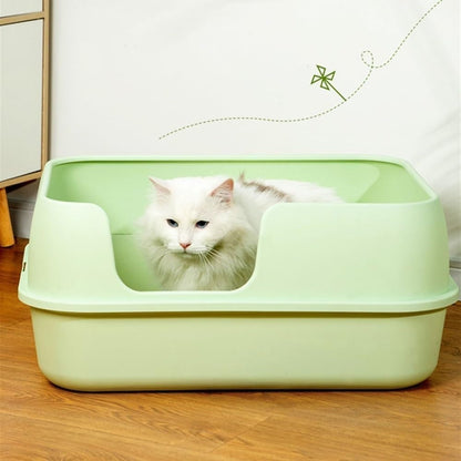 Pet Supplies, High-Sided Semi-Enclosed Cat Litter Box for Big Cats & Rabbits, Detachable(Green)3