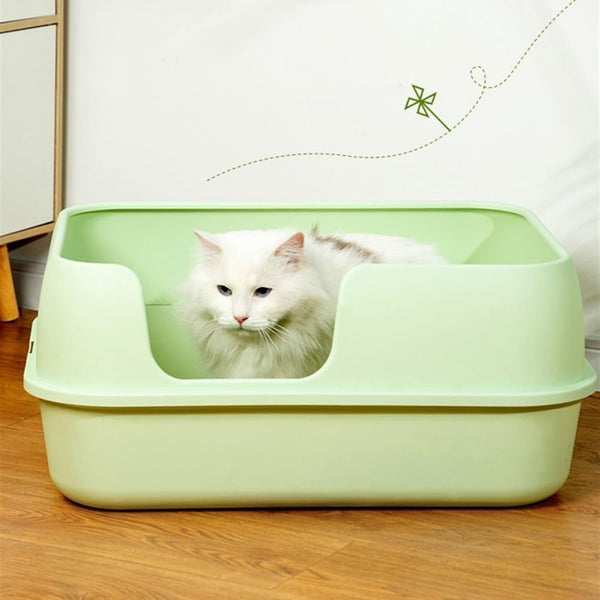 Pet Supplies, High-Sided Semi-Enclosed Cat Litter Box for Big Cats & Rabbits, Detachable(Green)3