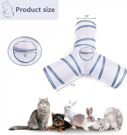 Cat Tunnel, Collapsible Tube with 1 Play Ball Toys, 3 Ways Tunnels for Indoor Cats, Puppy, Kitty, Kitten, Rabbit (White and Gray)3