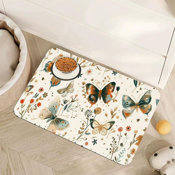 Marble Dog Cat Food Mat,Blue Teal Turquoise Gold Absorbent Pet Feeding Mat with Rubber Backing,Non-Slip Water Bowl Placemat,Indoor Pet Accessories Supplies 12"X20"19