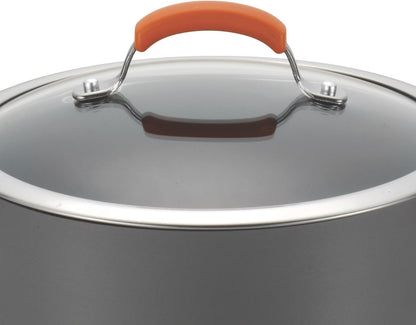 Brights Hard-Anodized Aluminum Nonstick Cookware Set with Glass Lids, 10-Piece Pot and Pan Set, Gray with Orange Handles7
