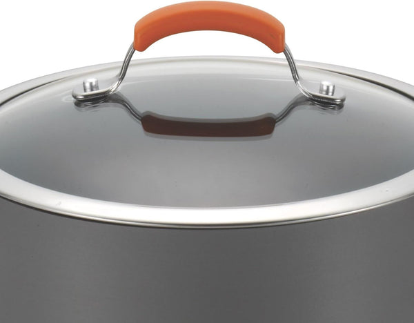 Brights Hard-Anodized Aluminum Nonstick Cookware Set with Glass Lids, 10-Piece Pot and Pan Set, Gray with Orange Handles7